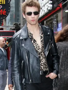 Owen Teague Good Morning America 2024 Black Leather Jacket