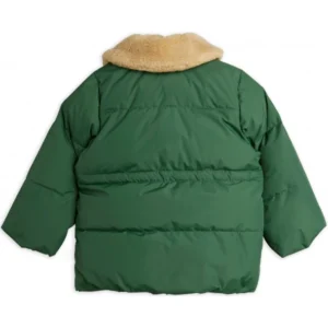 Panda Patch Green Faux Fur Puffer Jacket