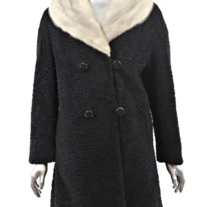 Phillips Mink Collar Black Persian Lamb Fur Coat