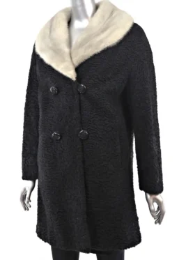 Phillips Mink Collar Black Persian Lamb Fur Coat On Sale