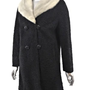 Phillips Mink Collar Black Persian Lamb Fur Coat On Sale 