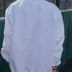 Pon Arkansas Razorbacks Bomber White Satin Varsity Jacket For Women