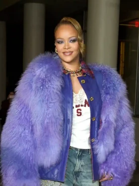Rihanna Big Bird Purple Fur Jacket