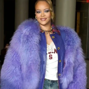 Rihanna Big Bird Purple Fur Jacket