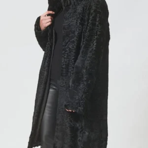 Ruth Women Persian Lamb Curly Fur Black Coat 
