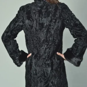 Shelia Black Persian Lamb Fur Vintage Long Coat On Sale 