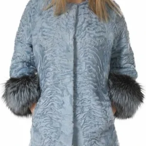 Shop Chia Faux Persian Lamb Fur Blue Coat