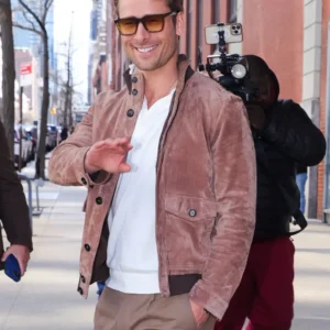 Shop Glen Powell The Drew Barrymore Show NYC Leather Jacket