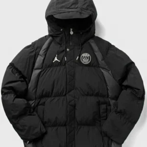 Shop Jordan X Paris Saint Germain Black Puffer Jacket