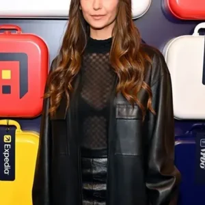 Shop Nina Dobrev Black Leather Jacket