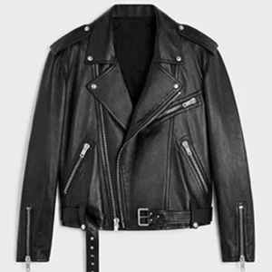 Shop Owen Teague Good Morning America 2024 Black Leather Jacket