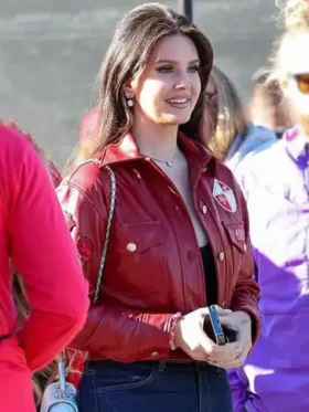 Shop Super Bowl Lana Del Rey Red Leather Jacket