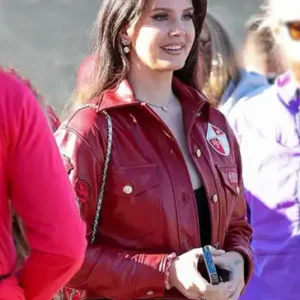 Shop Super Bowl Lana Del Rey Red Leather Jacket