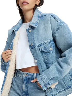 Stella Kidd Chicago Fire S012 Blue Denim Trucker Jacket For Sale