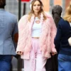 Suki Waterhouse Furry Pink Jacket