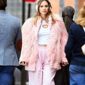 Suki Waterhouse Furry Pink Jacket