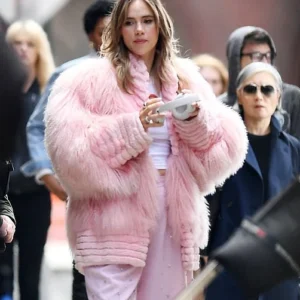 Suki Waterhouse Furry Pink Jacket On Sale