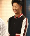 Top Chef Kristen Kish Cropped Black Leather Varsity Jacket