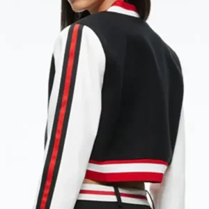 Top Chef Kristen Kish Cropped Black Leather Varsity Jacket Back