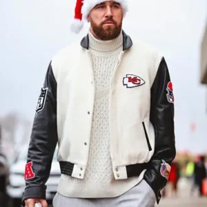 Travis Kelce Chiefs White Varsity Jacket On Sale