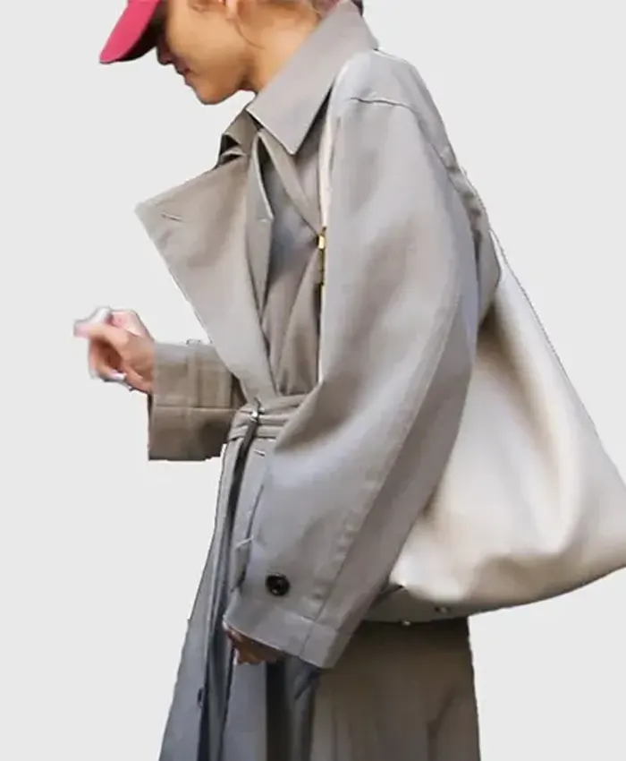 Zendaya Grey Cotton Trench Coat For Women