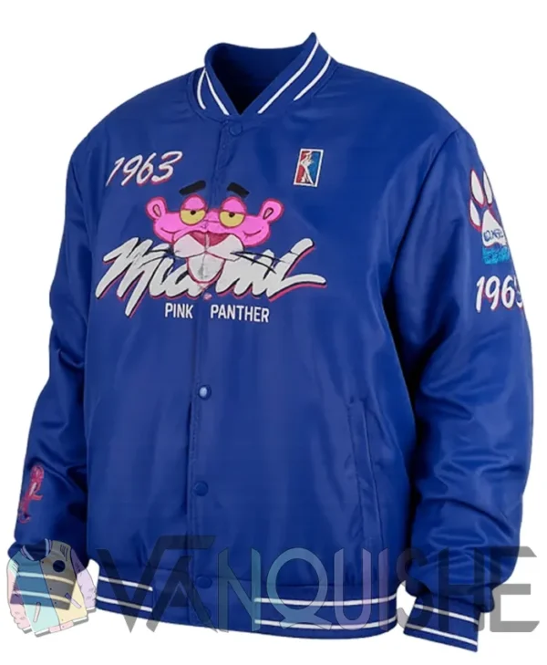 1963 Pink Panther Miami Satin Blue Varsity Jacket left