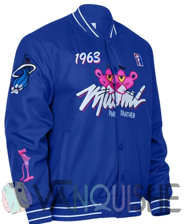 1963 Pink Panther Miami Satin Blue Varsity Jacket right
