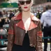 Anya Taylor Joy F1 GP Monaco Brown Biker Leather Jacket