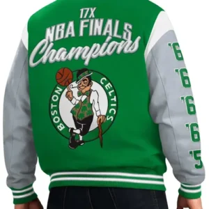 Boston Celtics Franchise Green and Gray Varsity Jacket Back