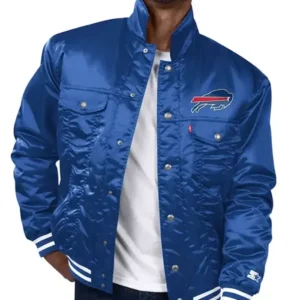 Buffalo Bills Silver Tab Satin Trucker Varsity Jacket