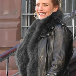 Buy Cameron Diaz Black Biker Leather Jacket For Sale