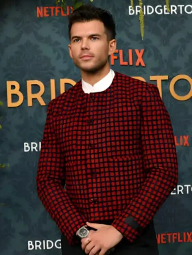 Buy Luke Newton Bridgerton S03 Premiere Red Wool Jacket