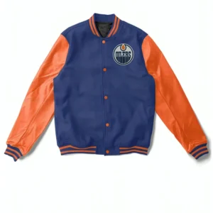 Buy NHL Edmonton Oilers Blue And Orange Varsity Jacket