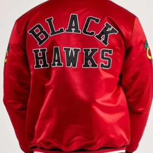 Chicago Blackhawks Throwback Red Satin Jacket Back