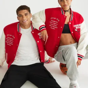Chicago Bulls NBA X Aeropostale Faux Leather Sleeves Varsity Jacket