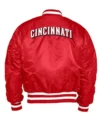 Cincinnati Reds MA 1 Red Satin Zip Bomber Jacket Back