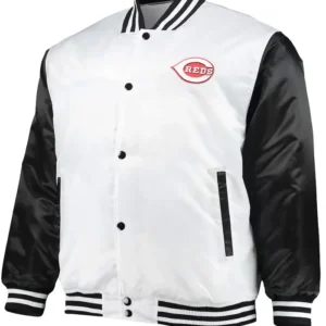 Cincinnati Reds White and Black Satin Varsity Jacket
