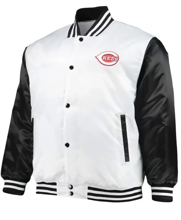 Cincinnati Reds White and Black Satin Varsity Jacket