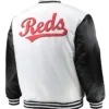 Cincinnati Reds White and Black Satin Varsity Jacket Back