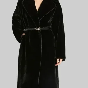 Demi Moore Black Fur Trench Coat For Women