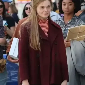 Elle Fanning A Complete Unknown Maroon Wool Coat