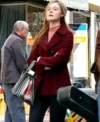 Elle Fanning A Complete Unknown Maroon Wool Coat For Women