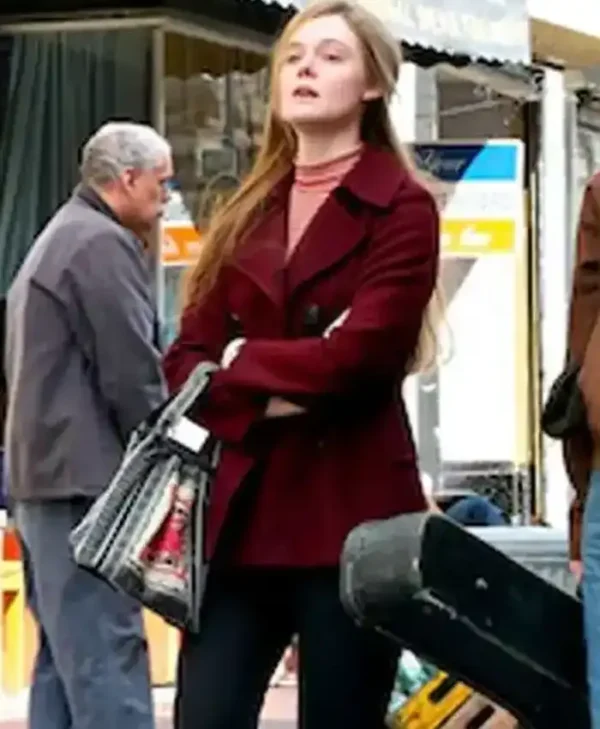 Elle Fanning A Complete Unknown Maroon Wool Coat For Women
