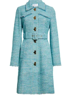 Elsbeth Tascioni Carrie Preston TV Series Elsbeth 2024 Belted Longline Eyelash Blue Tweed Coat