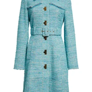 Elsbeth Tascioni Carrie Preston TV Series Elsbeth 2024 Belted Longline Eyelash Blue Tweed Coat 