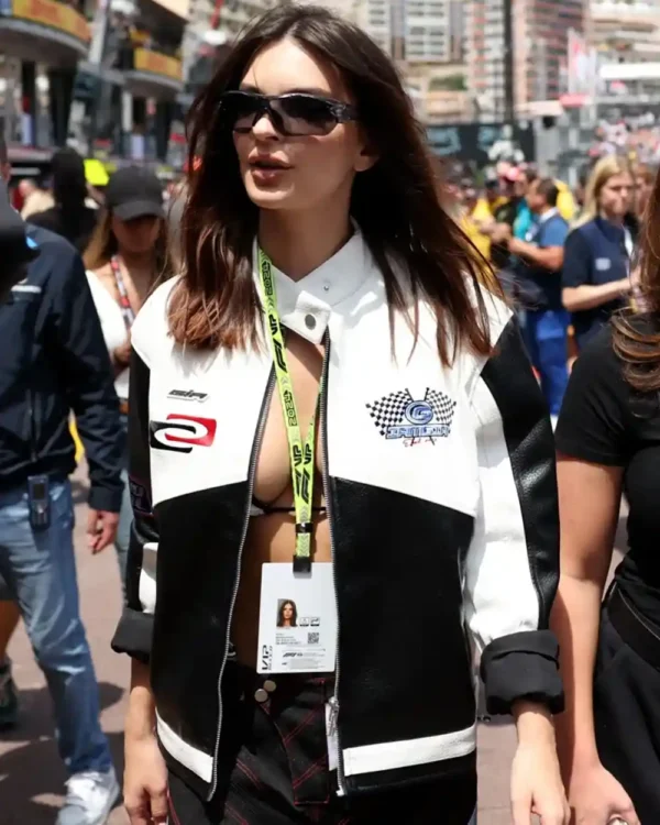 Emily Ratajkowski F1 Monaco Grand Prix Real Leather Jacket