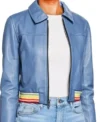 Evil Kristen Bouchard Blue Leather Bomber Jacket For Sale