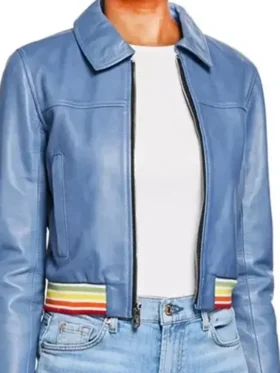 Evil Kristen Bouchard Blue Leather Bomber Jacket For Sale