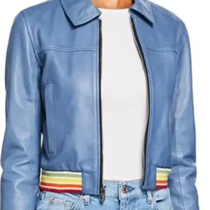 Evil Kristen Bouchard Blue Leather Bomber Jacket For Sale