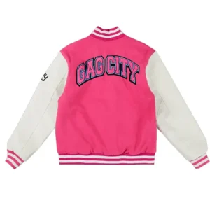 Gag City Pink and White Wool Varsity Jacket Back